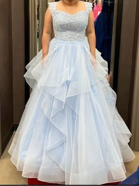 Ellie Wilde Powder Blue Off-Shoulder Lace Ball Gown (PROM DRESS)